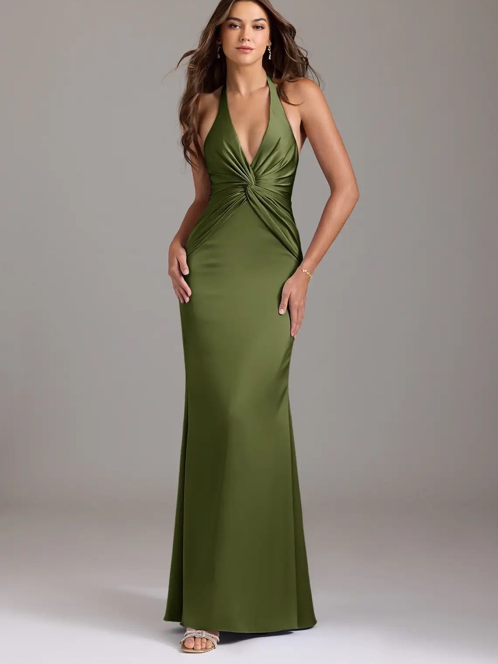 Azazie Size 0 Olive Green Maxi Dress